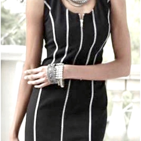 Midnight Velvet Zip-Front Bodycon Dress – Edgy Metallic Stitching, Size M EUC - Picture 1 of 16